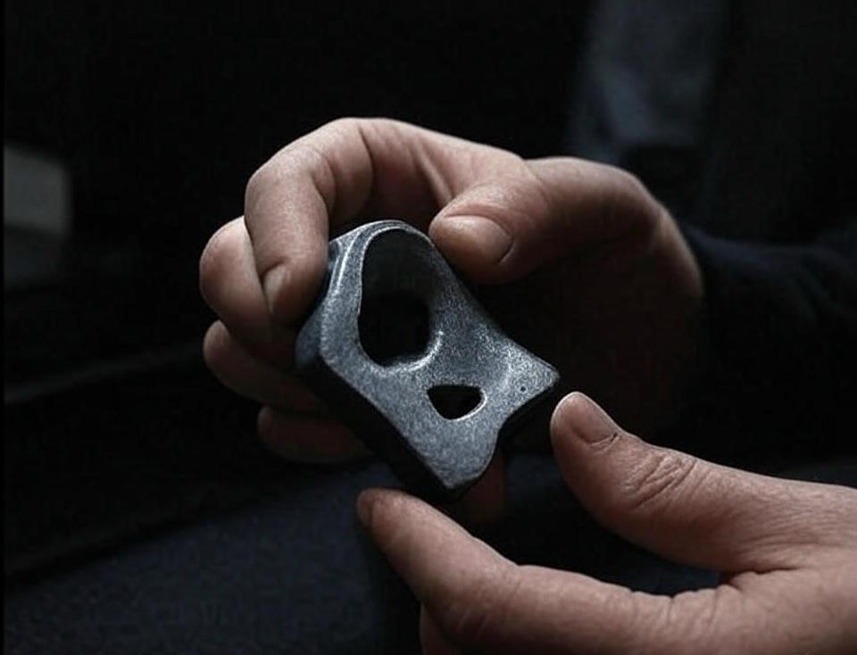 Hands holding a binder jetting mechanical part made of 17-4ph steel