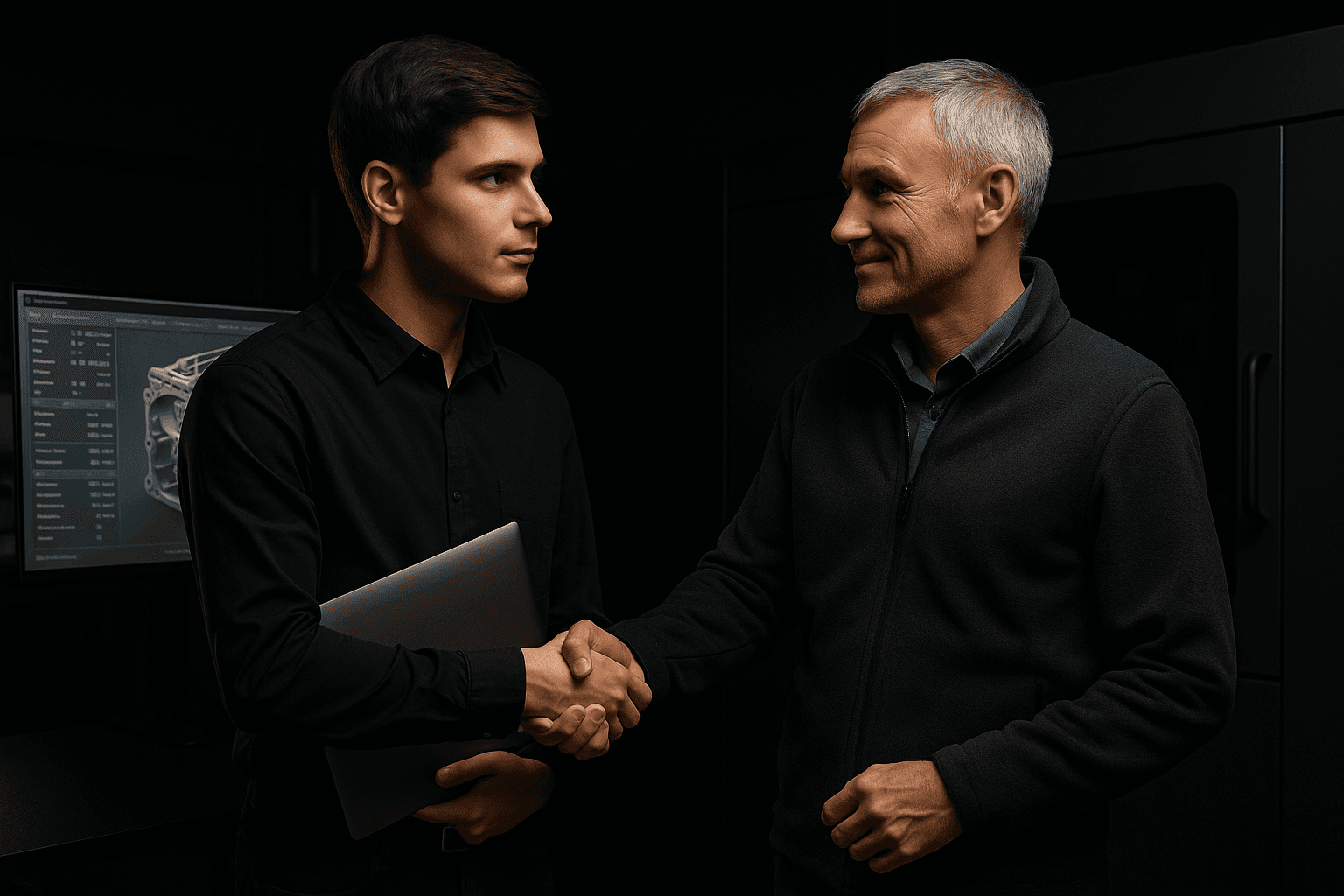 Engineer supporting a client in a design office, illustrating an end-to-end service for metal additive manufacturing using Binder Jetting.