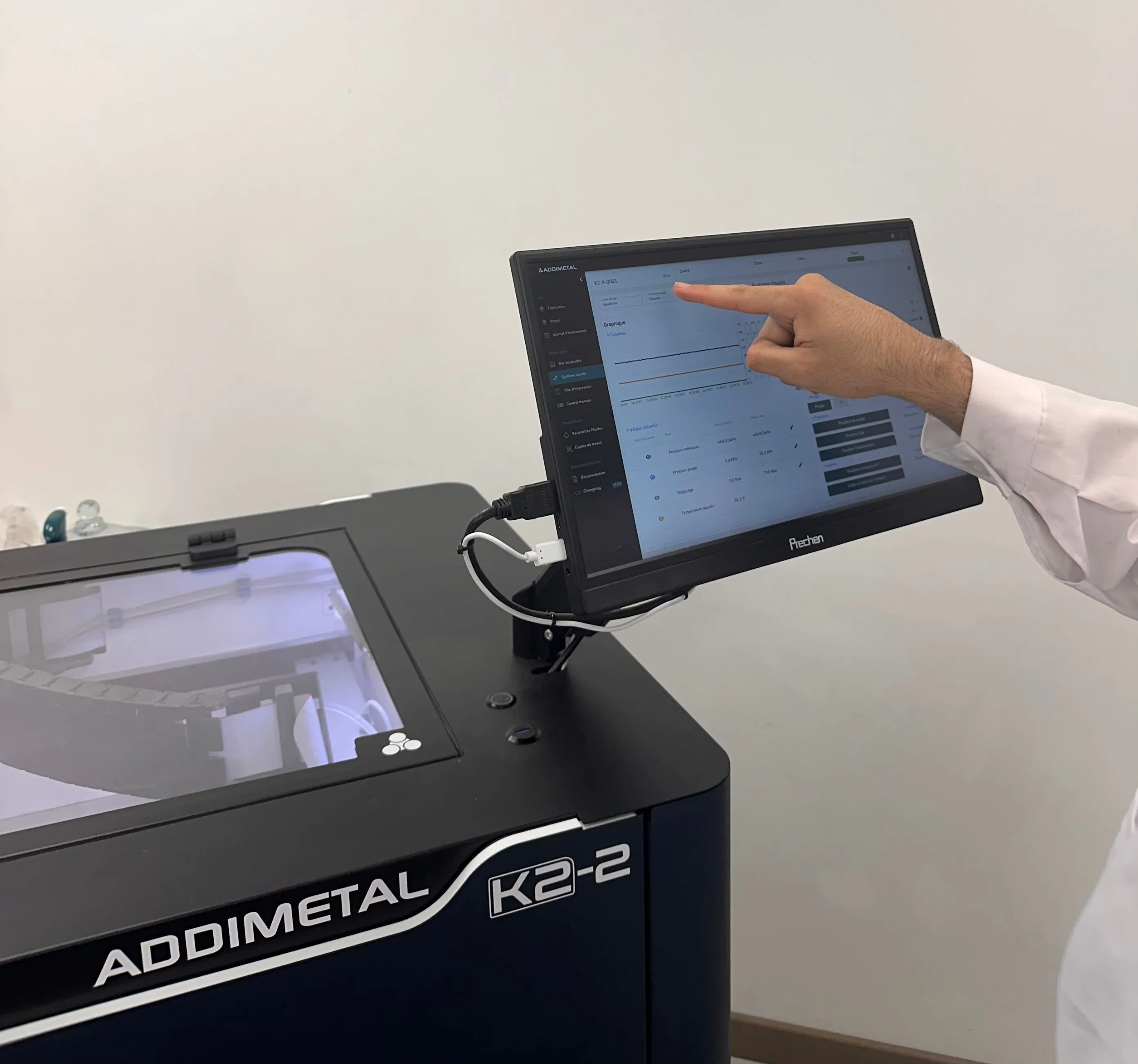 Software interface of Addimetal's K2-2 metal 3D printer for managing print operations